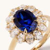 Oval Created Sapphire Halo Ring with 1.20tw of Laboratory-Grown Diamonds in 9kt Yellow Gold Rings Bevilles 
