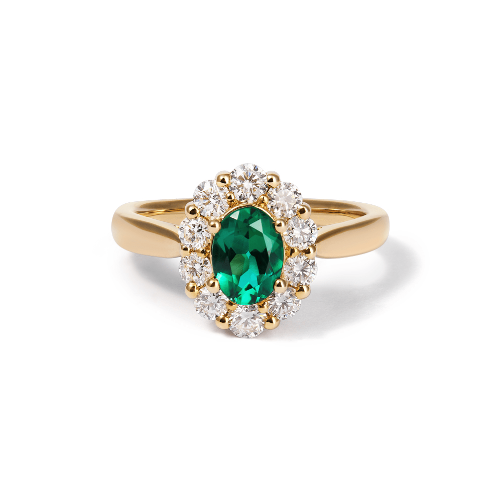 Oval Created Sapphire Emerald Ring with 0.62tw of Laboratory-Grown Diamonds in 9kt Yellow Gold Rings Bevilles 