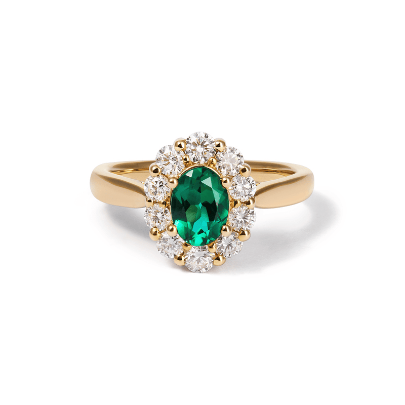 Oval Created Sapphire Emerald Ring with 0.62tw of Laboratory-Grown Diamonds in 9kt Yellow Gold Rings Bevilles 