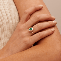 Oval Created Sapphire Emerald Ring with 0.62tw of Laboratory-Grown Diamonds in 9kt Yellow Gold Rings Bevilles 