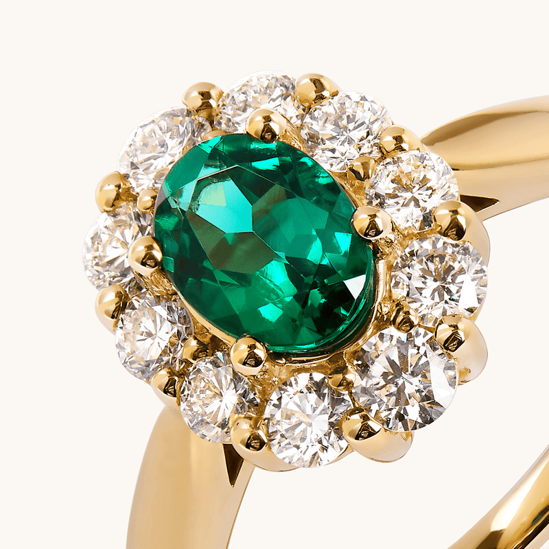 Oval Created Sapphire Emerald Ring with 0.62tw of Laboratory-Grown Diamonds in 9kt Yellow Gold Rings Bevilles 