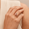 Oval Created Ruby Halo Ring with 0.62tw of Laboratory-Grown Diamonds in 9kt Yellow Gold Rings Bevilles 