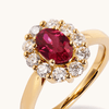 Oval Created Ruby Halo Ring with 0.62tw of Laboratory-Grown Diamonds in 9kt Yellow Gold Rings Bevilles 