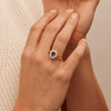 Oval Created Sapphire Halo Ring with 0.62tw of Laboratory-Grown Diamonds in 9kt Yellow Gold Rings Bevilles 