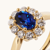 Oval Created Sapphire Halo Ring with 0.62tw of Laboratory-Grown Diamonds in 9kt Yellow Gold Rings Bevilles 