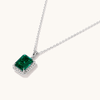 45cm Halo Oval Created Emerald Necklace with 0.18tw of Laboratory-Grown Diamonds in Sterling Silver and Platinum Pendants Bevilles 