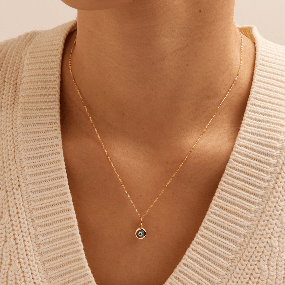 Enamel Evil Eye Pendant in 9kt Yellow Gold Pendants Bevilles 