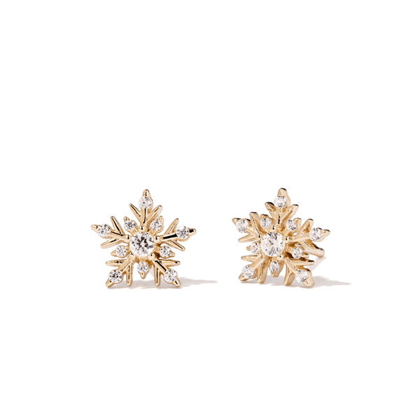 Cubic Zirconia Christmas Snowflake Stud Earrings in 18kt Fine Gold Plating Earrings Bevilles 