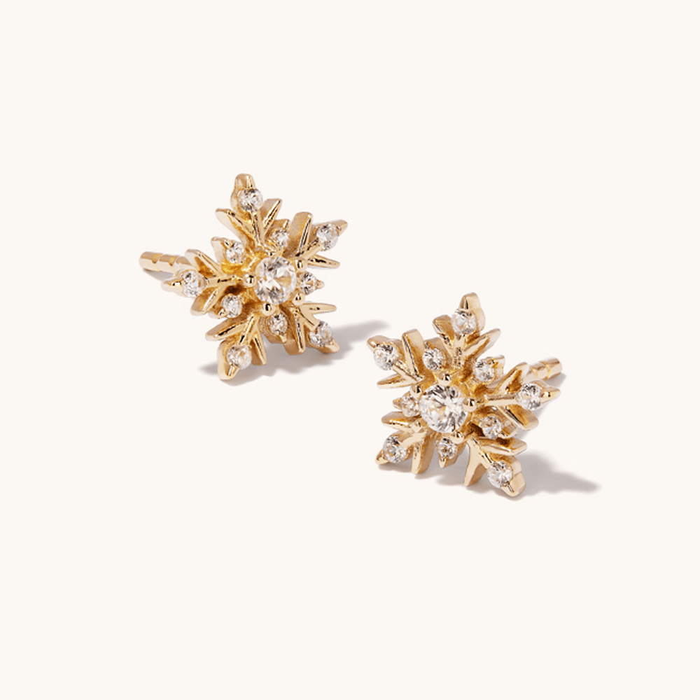 Cubic Zirconia Snowflake Stud Earrings in 18kt Fine Gold Plating Earrings Bevilles 