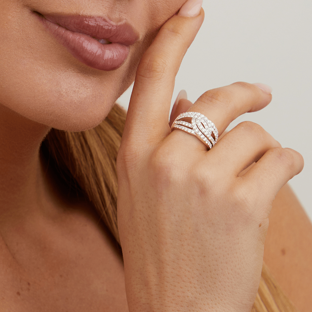 Swirl Multirow Ring with 1.00tw of Laboratory-Grown Diamonds in Sterling Silver Rings Bevilles 