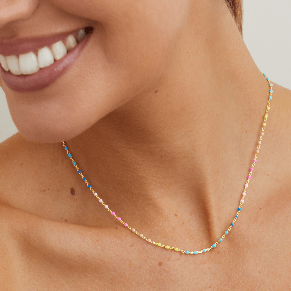 45cm Rainbow Enamel Beaded Necklace in Sterling Silver Necklaces Bevilles 
