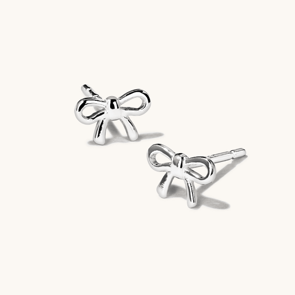 Ribbon Bow Stud Earrings in Sterling Silver Earrings Bevilles 