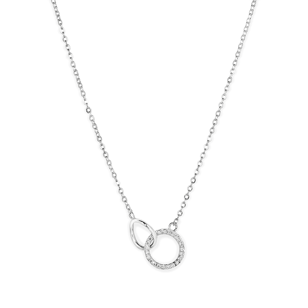 45cm Cubic Zirconia Intertwined Circle Necklace in Sterling Silver Pendants Bevilles 