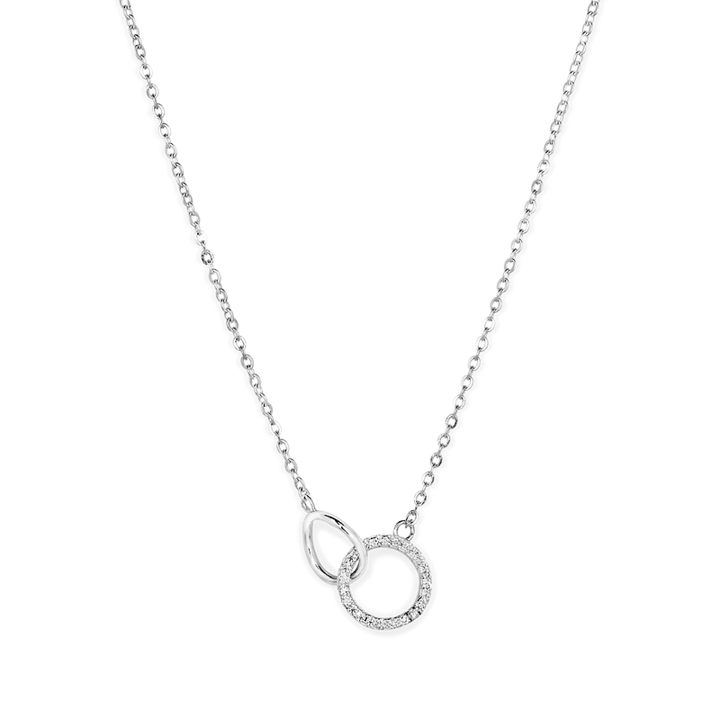 45cm Cubic Zirconia Intertwined Circle Necklace in Sterling Silver Pendants Bevilles 