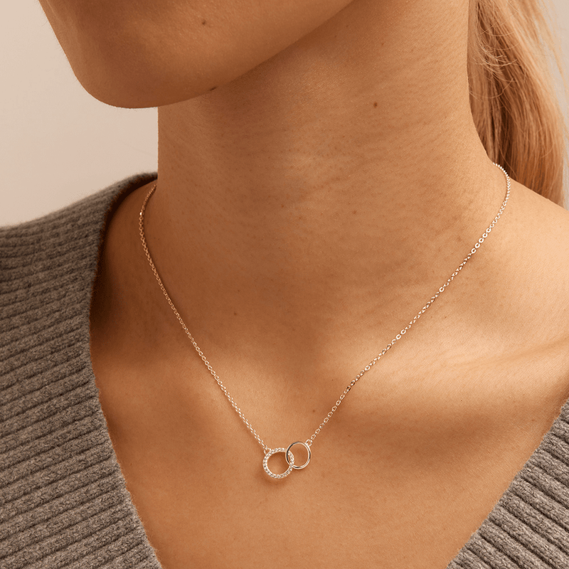45cm Cubic Zirconia Intertwined Circle Necklace in Sterling Silver Pendants Bevilles 