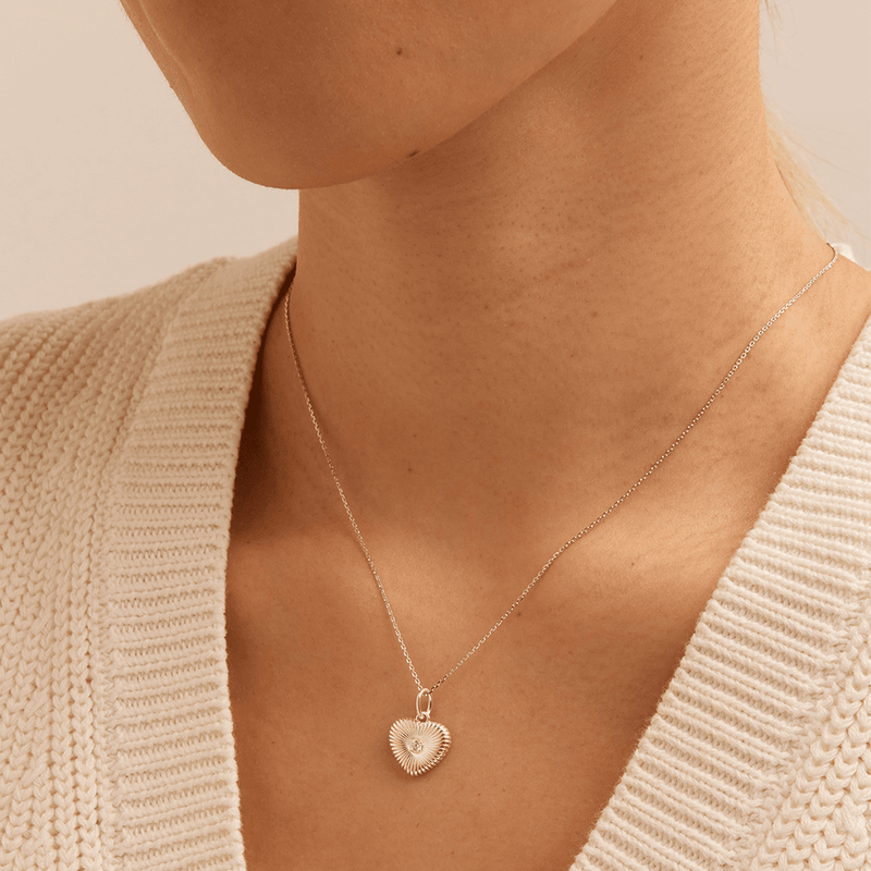 Cubic Zirconia Sunburst Heart Pendant in Sterling Silver Pendants Bevilles 