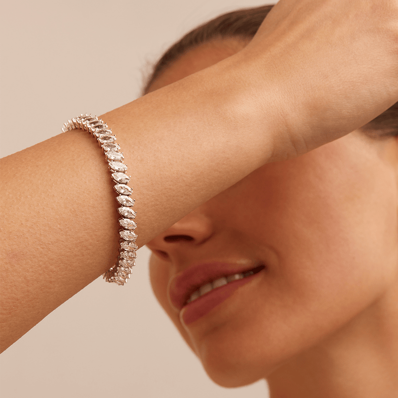 20cm Cubic Zirconia Marquise Tennis Bracelet in Sterling Silver Bracelets Bevilles 