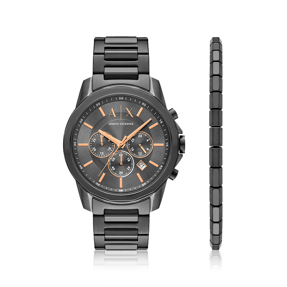 Armani Exchange Men's Banks Grey Chronograph Watch and Bracelet Set AX7170SET Watches Bevilles 