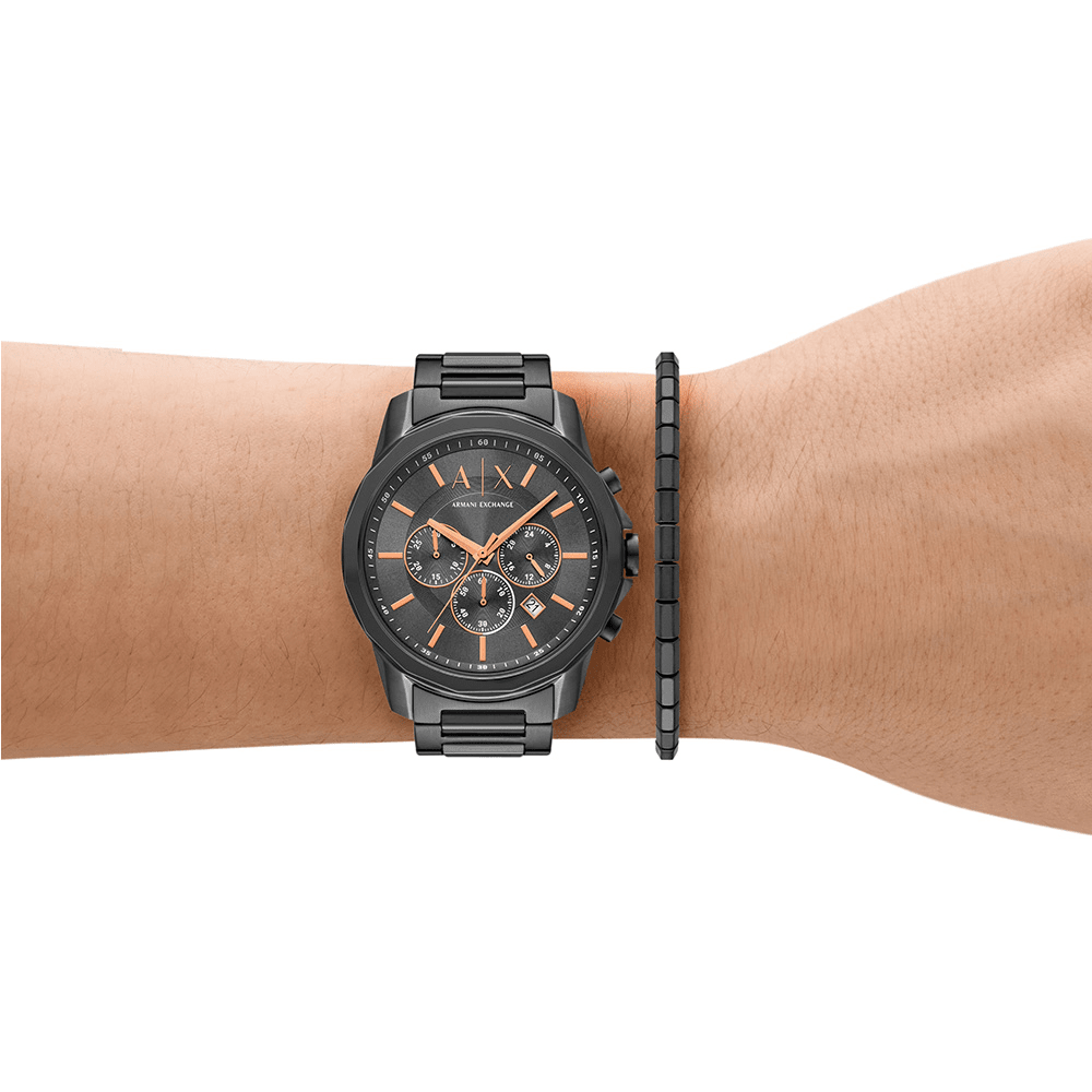Armani Exchange Men's Banks Grey Chronograph Watch and Bracelet Set AX7170SET Watches Bevilles 