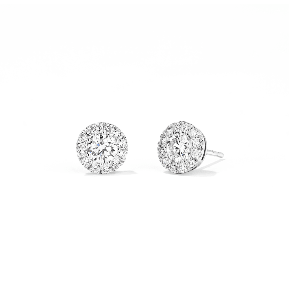 Halo Stud Earrings with 1.00tw of Laboratory-Grown Diamonds in Sterling Silver and Platinum Earrings Bevilles 