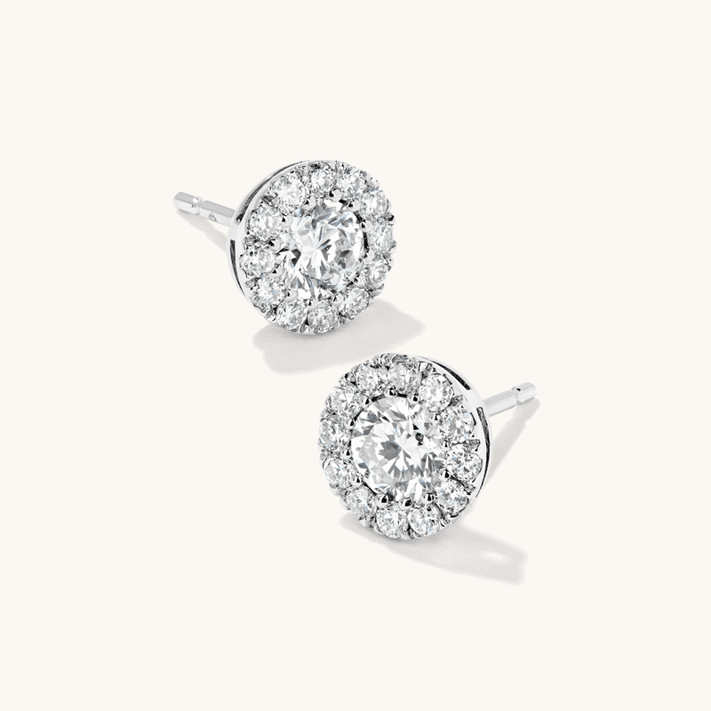 Halo Stud Earrings with 1.00tw of Laboratory-Grown Diamonds in Sterling Silver and Platinum Earrings Bevilles 