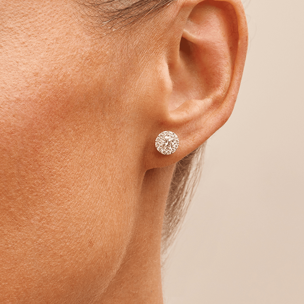 Halo Stud Earrings with 1.00tw of Laboratory-Grown Diamonds in Sterling Silver and Platinum Earrings Bevilles 