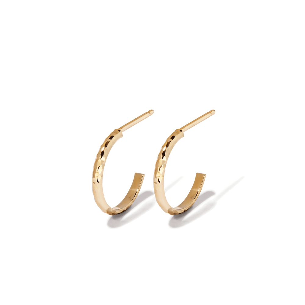 Hammered Hoop Studs in 9kt Yellow Gold Earrings Bevilles 