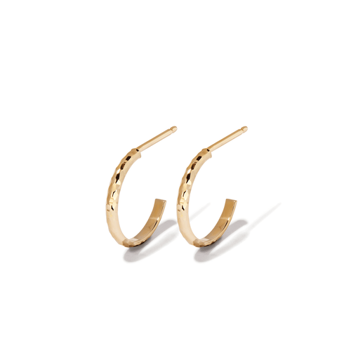 Hammered Hoop Studs in 9kt Yellow Gold Earrings Bevilles 