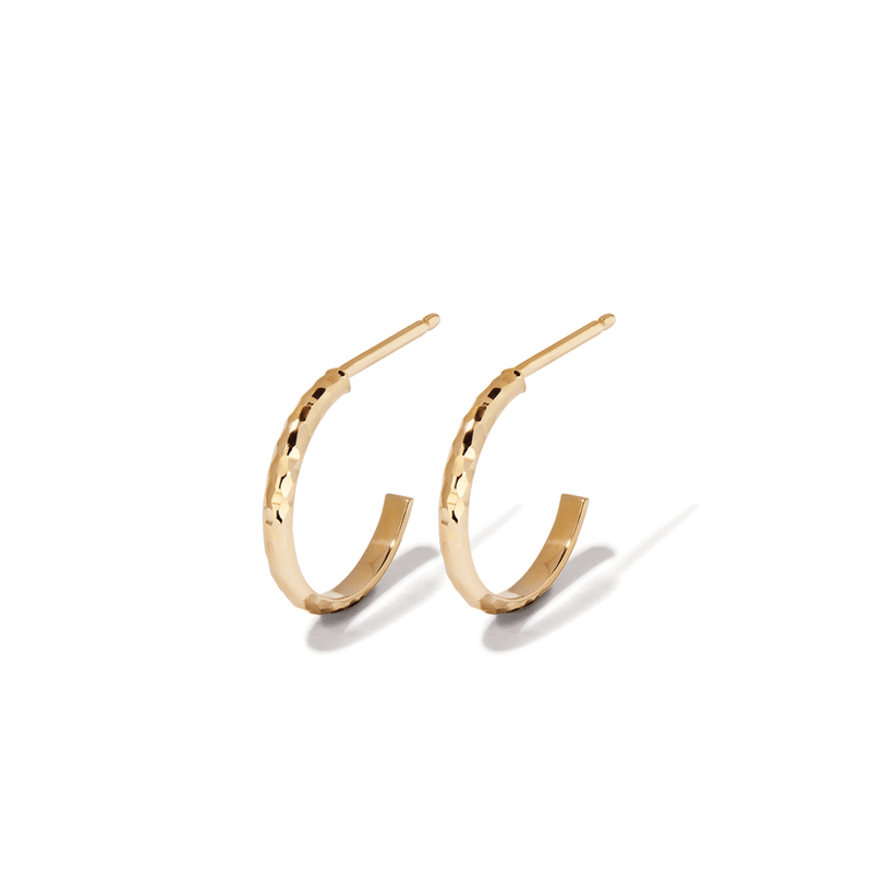 Hammered Hoop Studs in 9kt Yellow Gold Earrings Bevilles 
