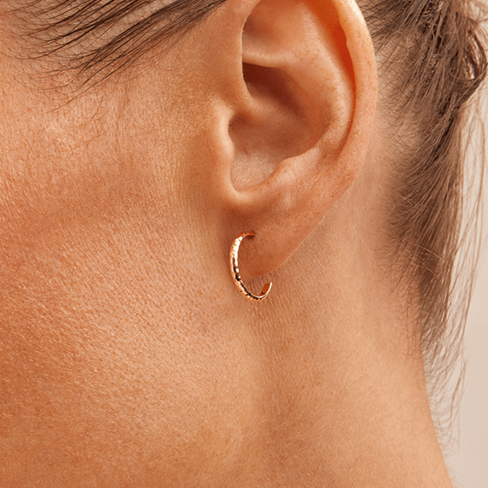 Hammered Hoop Studs in 9kt Yellow Gold Earrings Bevilles 