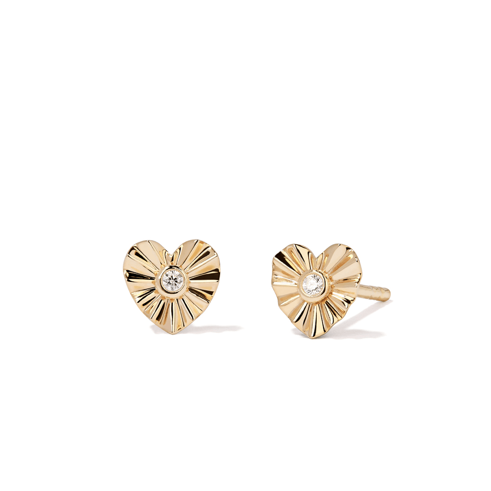 Cubic Zirconia Fluted Heart Stud Earrings in 9kt Yellow Gold Earrings Bevilles 