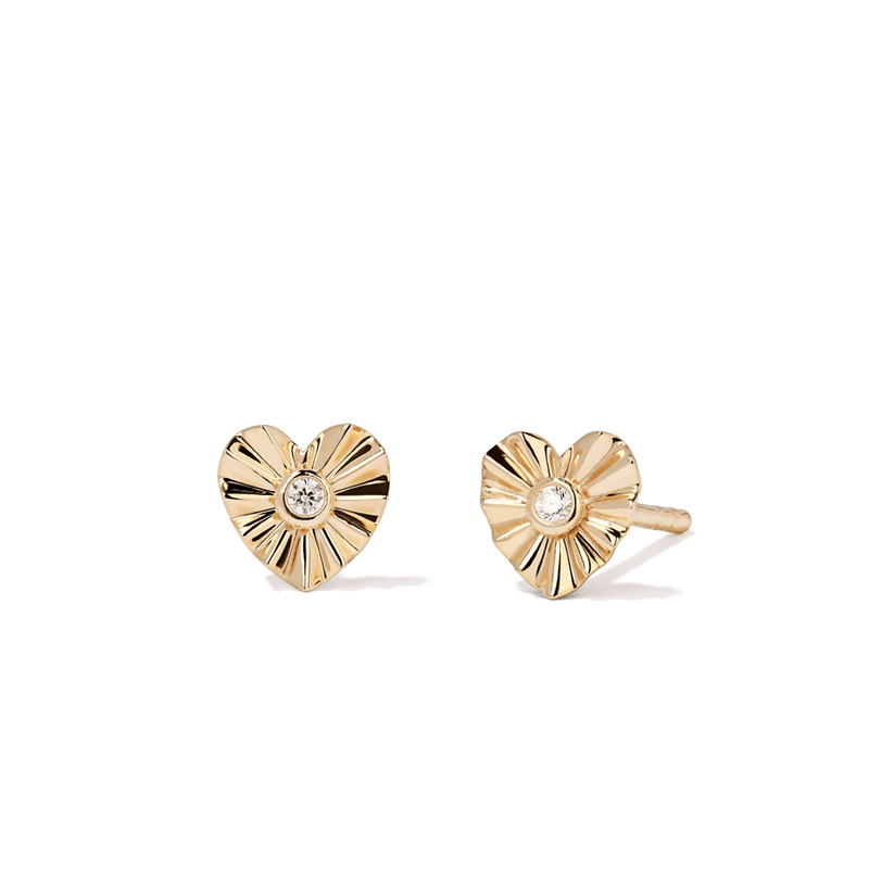 Cubic Zirconia Fluted Heart Stud Earrings in 9kt Yellow Gold Earrings Bevilles 