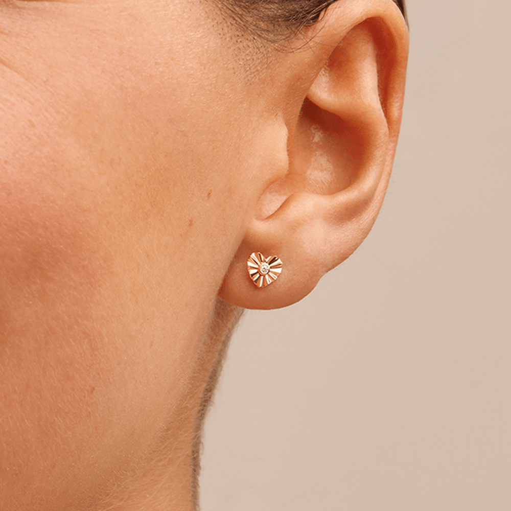 Cubic Zirconia Fluted Heart Stud Earrings in 9kt Yellow Gold Earrings Bevilles 