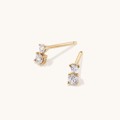 Cubic Zirconia Duo Stud Earrings in 9kt Yellow Gold Earrings Bevilles 
