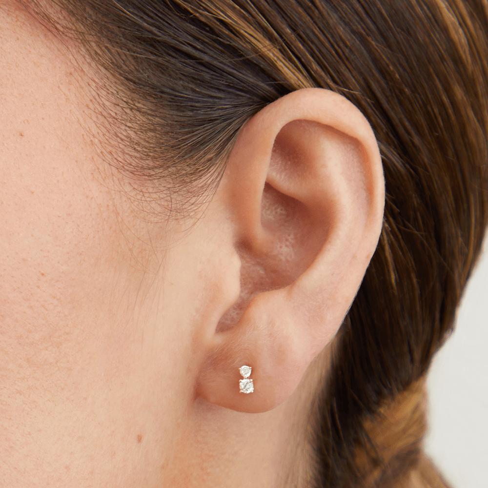 Cubic Zirconia Duo Stud Earrings in 9kt Yellow Gold Earrings Bevilles 