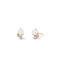 Cluster Pearl and Cubic Zirconia Stud Earrings in 9kt Yellow Gold Earrings Bevilles 