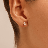 Cluster Pearl and Cubic Zirconia Stud Earrings in 9kt Yellow Gold Earrings Bevilles 