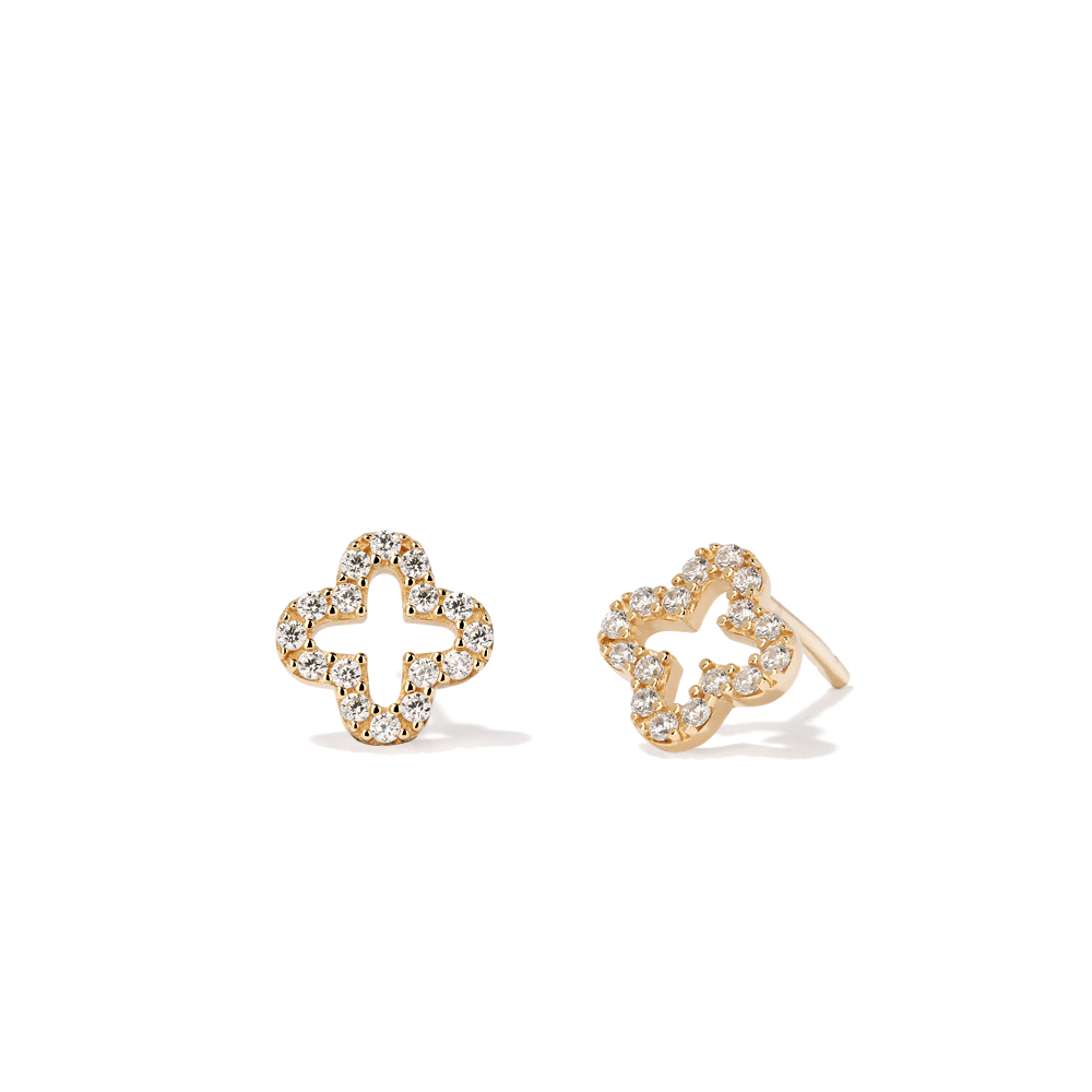 Cubic Zirconia Clover Cut Out Stud Earrings in 9kt Yellow Gold Earrings Bevilles 