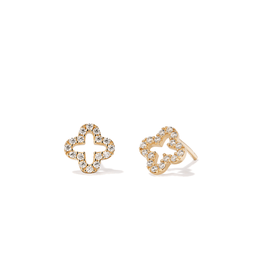Cubic Zirconia Clover Cut Out Stud Earrings in 9kt Yellow Gold Earrings Bevilles 