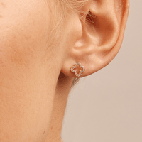 Cubic Zirconia Clover Cut Out Stud Earrings in 9kt Yellow Gold Earrings Bevilles 