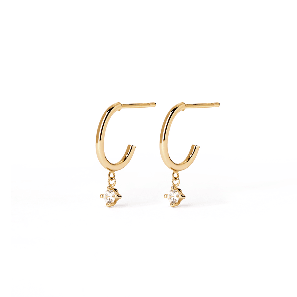 Cubic Zirconia Drop Hoop Stud Earrings in 9kt Yellow Gold Earrings Bevilles 