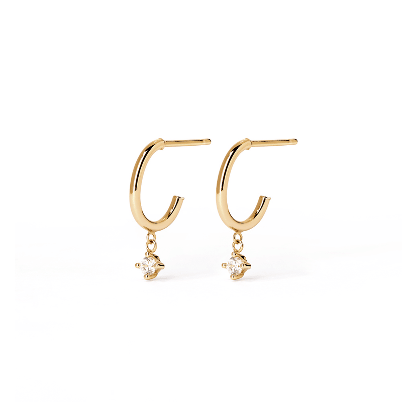 Cubic Zirconia Drop Hoop Stud Earrings in 9kt Yellow Gold Earrings Bevilles 