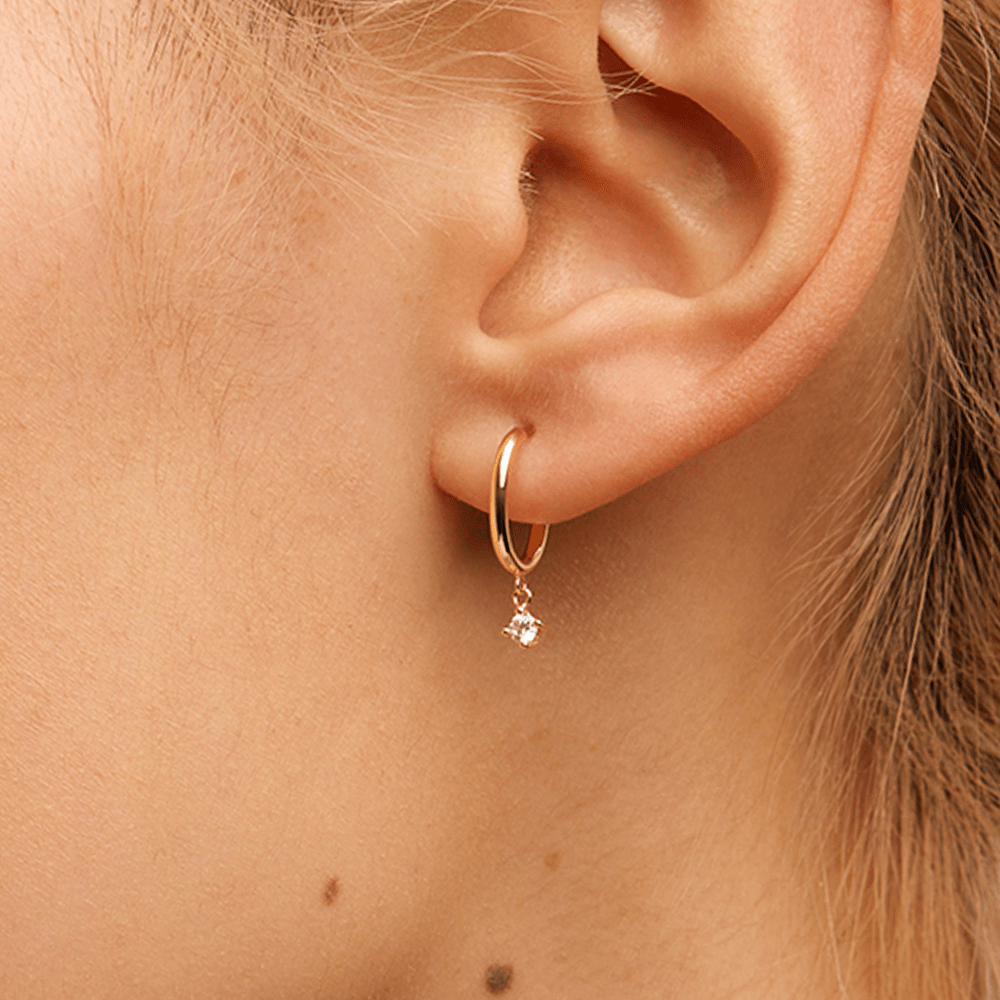 Cubic Zirconia Drop Hoop Stud Earrings in 9kt Yellow Gold Earrings Bevilles 