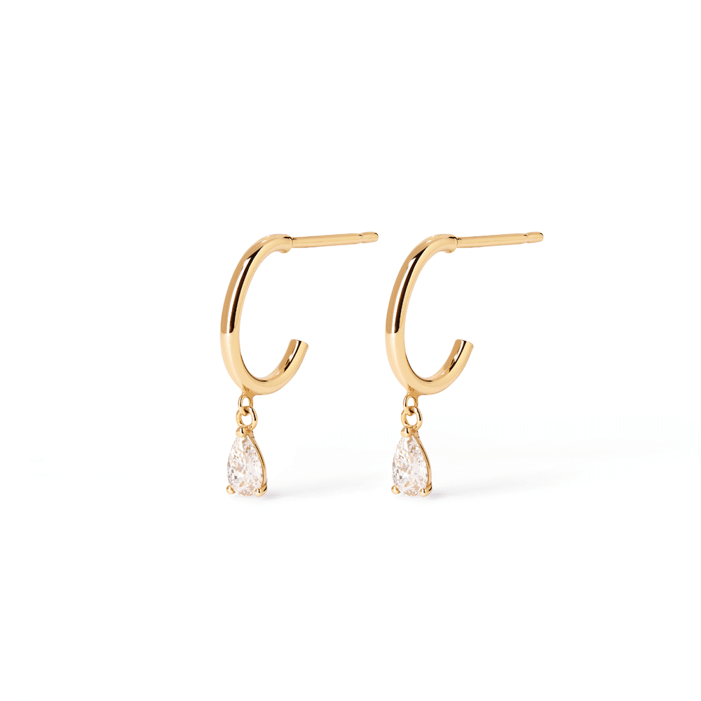 Cubic Zirconia Pear Hoop Stud Earrings in 9kt Yellow Gold Earrings Bevilles 
