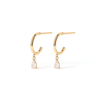 Cubic Zirconia Pear Hoop Stud Earrings in 9kt Yellow Gold Earrings Bevilles 