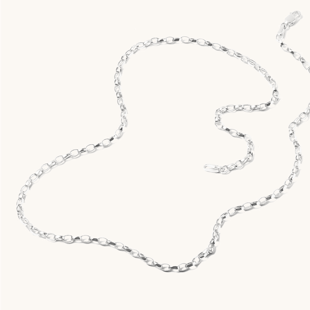45cm 2.5mm Width Oval Belcher Chain in Sterling Silver Necklaces Bevilles 
