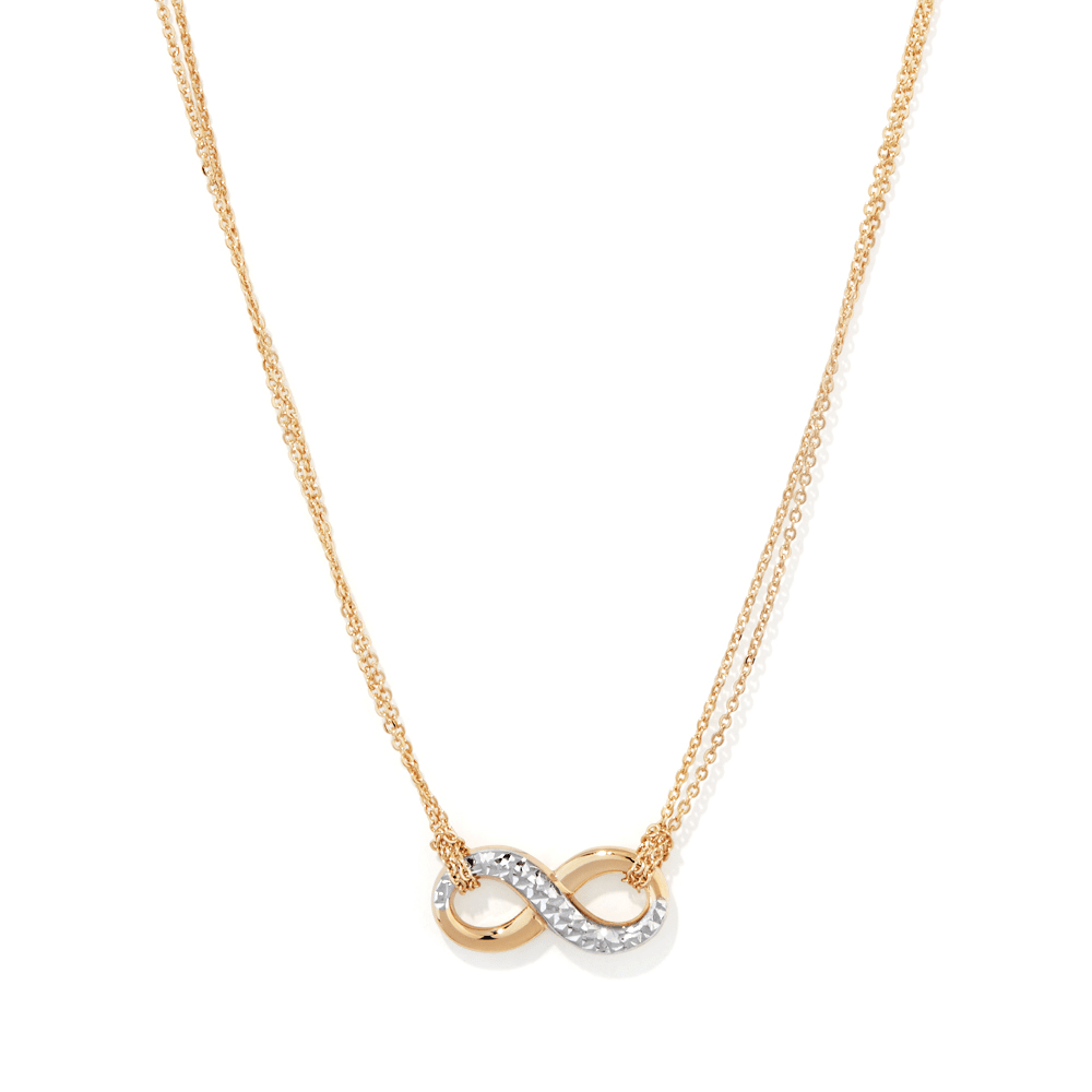 45cm Diamond Cut Infinity Necklace in 9kt and Bonded Gold Silver Filled Pendants Bevilles 
