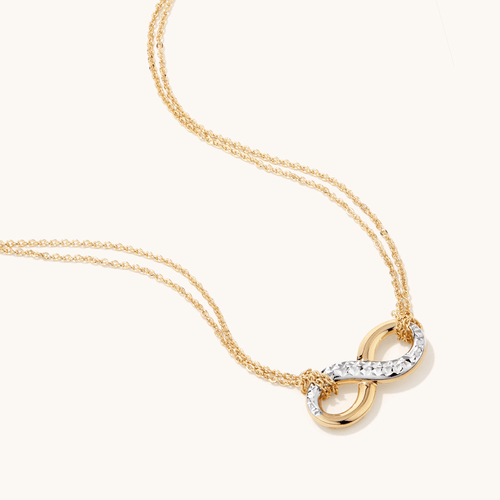 45cm Diamond Cut Infinity Necklace in 9kt Yellow and White Bonded Gold Pendants Bevilles 