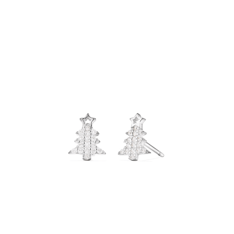 Cubic Zirconia Christmas Tree Stud Earrings in Sterling Silver