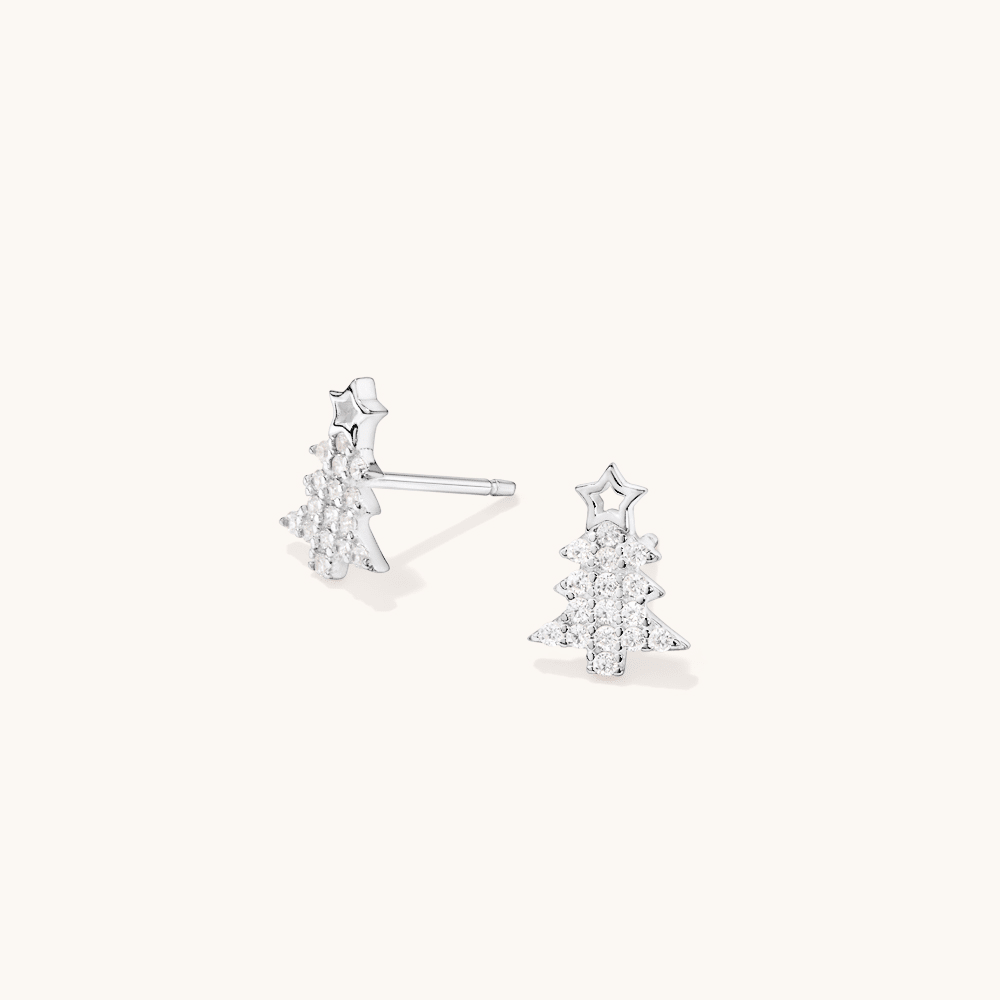 Cubic Zirconia Christmas Tree Stud Earrings in Sterling Silver Earrings Bevilles 